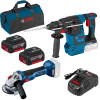 BOSCH GBH 18V-26 Ciocan rotopercutor brushless, Li-Ion, 2.6J + GWS 18V-10 Polizor unghiular brushless, Li-Ion, diametru disc 125 + SET PRO-MIX - Incarcator GAL1880CV + 2 acu 18V, 5Ah + Geanta textil mediu