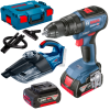 BOSCH GSB 18V-50 Masina de gaurit cu percutie brushless cu 2 acumulatori Li-Ion, 5Ah, 50Nm + L-BOXX + GAS 18V-1 (SOLO) Aspirator 18V