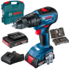 BOSCH GSB 18V-50 Masina de gaurit cu percutie brushless cu 2 acumulatori Li-Ion, 2Ah, 50Nm, cu incarcator de 2Ah GAL18V-20 + Valiza L-CASE + Set 43 accesorii