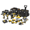 DEWALT Kit 7 scule 18V Surubelnita cu impact Li-Ion, 205 Nm, brushless (DCF887N) + Masina de gaurit cu percutie, Li-Ion, 70Nm, brushless (DCD796NT) + Ciocan Rotopercutor Li-ion, brushless, 2.1 J (DCH273N) + Polizor unghiular Li-Ion, brushless, Ø125 mm (DCG405N) + Ferastrau circ