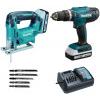 MAKITA DK18B59Y Masina de gaurit cu percutie HP + Ferastrau pentru decupat JV183DZ (SOLO) + 2x BL1815G + DC18WA