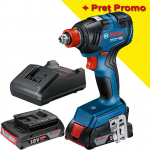 BOSCH GDX 18V-200 Masina de insurubat cu impact brushless, cu 2 acumulatori Li-Ion, 2Ah, 200Nm + Incarcator 2Ah