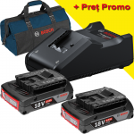 BOSCH GBA18V + GAL18V-40 Set 2 acumulatori Li-Ion, 18V, 2Ah + Incarcator de 4Ah + Geanta textil mediu