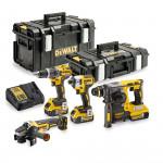 DEWALT Kit 4 Scule 18V Surubelnita cu impact Li-Ion, 205 Nm, brushless (DCF887N) + Polizor unghiular Li-Ion, brushless, Ø125 mm (DCG405N) + Ciocan Rotopercutor Li-ion, brushless, 2.1 J (DCH273N) + Masina de gaurit cu percutie, Li-Ion, 70Nm, brushless (DCD796NT) + 3x acumulatori